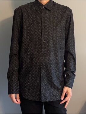 Nordstrom Men’s Black Dress Shirt with White Microdot Pattern